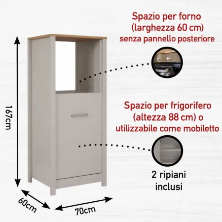 Cucina Modulare Beige Rovere 300 cm 4 Mobili Colonna Pensile