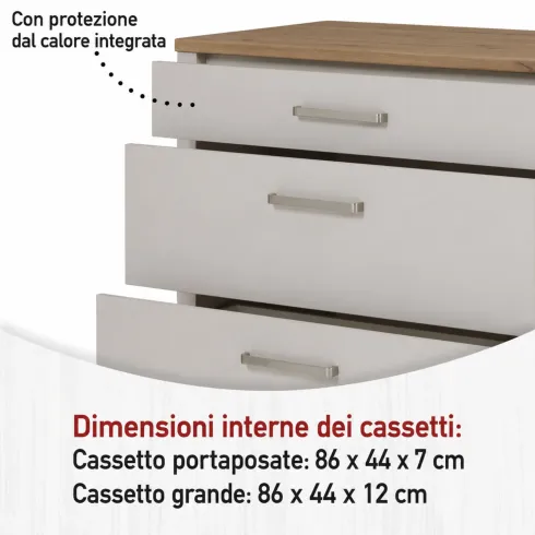 Cucina Modulare Beige Rovere 300 cm 4 Mobili Colonna Pensile