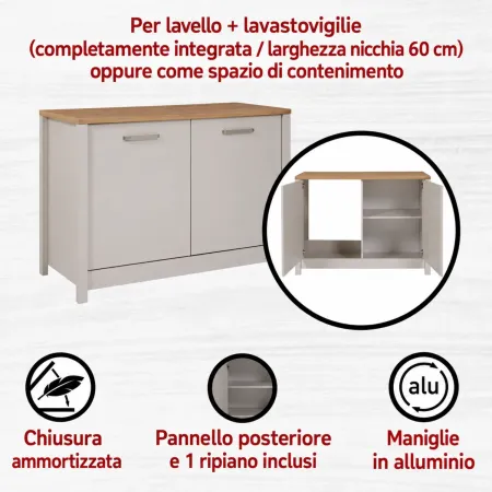 Cucina Modulare Beige Rovere 300 cm 4 Mobili Colonna Pensile