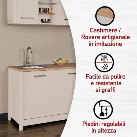 Cucina Modulare Beige Rovere 300 cm 4 Mobili Colonna Pensile