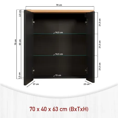 Mobile Bagno 3 Pezzi Antracite Rovere 197 cm con Colonna Specchio