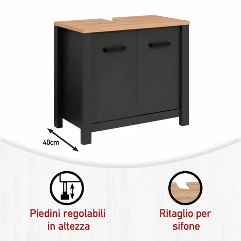 Mobile Bagno 3 Pezzi Antracite Rovere 197 cm con Colonna Specchio
