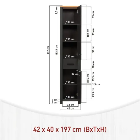 Mobile Bagno 154 cm 2 Colonne Pensile con Specchio Antracite Rovere