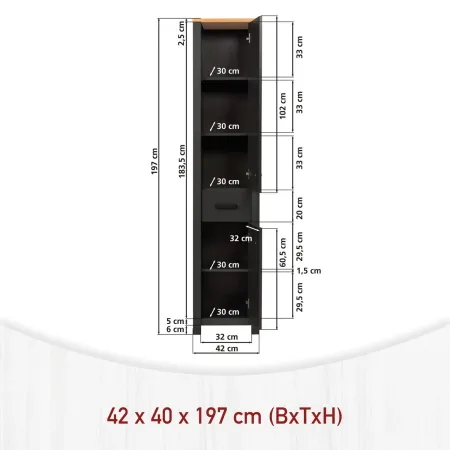Mobile Bagno 154 cm 2 Colonne Pensile con Specchio Antracite Rovere
