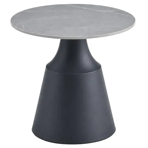 Set 2 Tavolini da Salotto Rotondi in Ceramica Grigio Metallo Nero