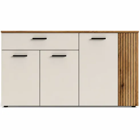 Credenza da Soggiorno 4 Ante Beige Listelli Rovere Anta Reversibile