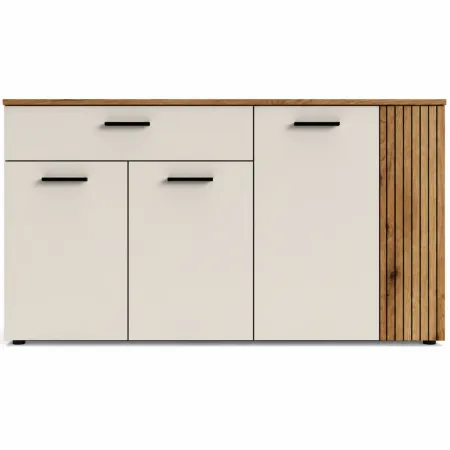 Credenza da Soggiorno 4 Ante Beige Listelli Rovere Anta Reversibile