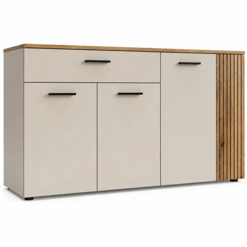 Credenza da Soggiorno 4 Ante Beige Listelli Rovere Anta Reversibile