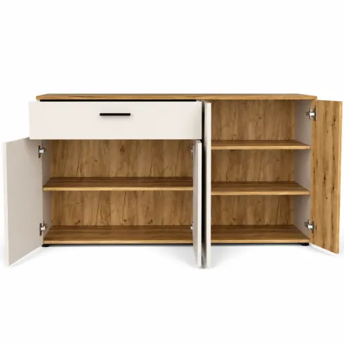 Credenza da Soggiorno 4 Ante Beige Listelli Rovere Anta Reversibile