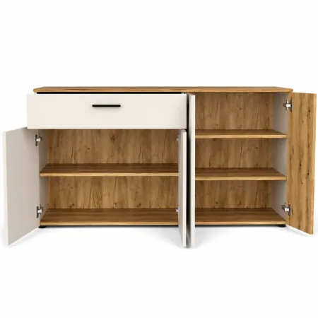 Credenza da Soggiorno 4 Ante Beige Listelli Rovere Anta Reversibile