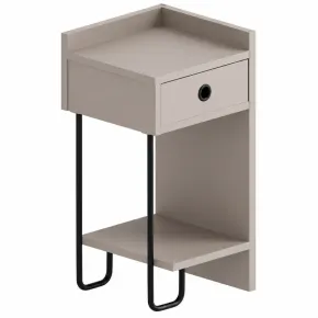 Comodino Tortora con Cassetto Gamba in Metallo Nero Camera da Letto
