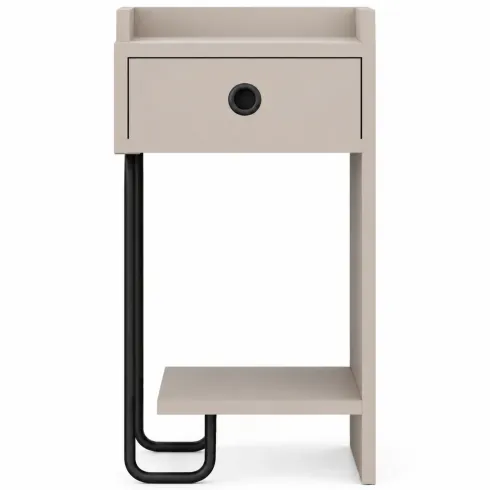 Comodino Tortora con Cassetto Gamba in Metallo Nero Camera da Letto