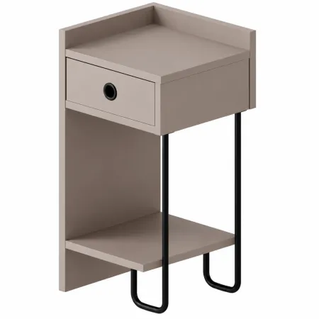Comodino Camera da Letto con Cassetto Ripiano Tortora Gamba Nero