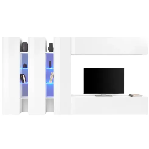 Parete Attrezzata Soggiorno 340 cm Armadio Porta TV Pensile Bianco