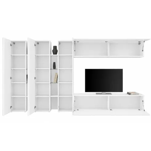 Parete Attrezzata Soggiorno 340 cm Armadio Porta TV Pensile Bianco