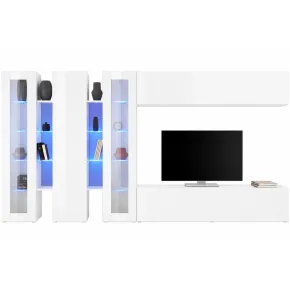 Parete Attrezzata Soggiorno 340 cm Vetrine Porta TV Bianco Lucido 2