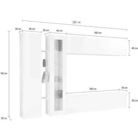 Mobile Soggiorno Porta TV da Appoggio Parete 280 cm Bianco Lucido