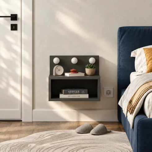 Comodino Sospeso con Luci LED Antracite 40x30 per Camera da Letto