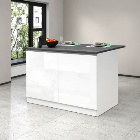 Isola per Cucina Moderna 2 Ante Bianco Lucido Piano Grigio 125x90 cm
