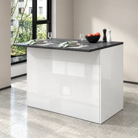 Isola per Cucina Moderna 2 Ante Bianco Lucido Piano Grigio 125x90 cm