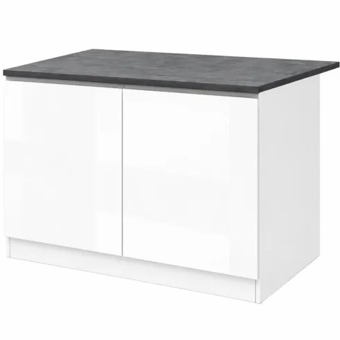 Isola per Cucina Moderna 2 Ante Bianco Lucido Piano Grigio 125x90 cm