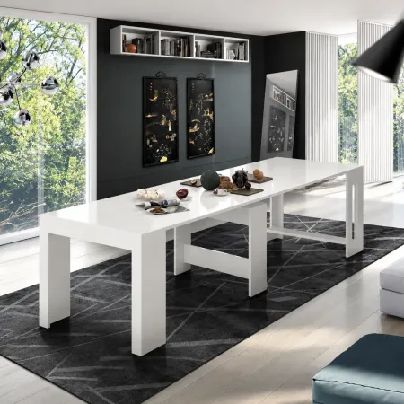 Consolle Allungabile Tavolo da Pranzo Mobile Bianco Lucido 50-300 cm