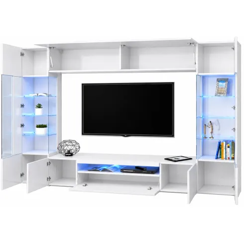 Parete Attrezzata Soggiorno Porta TV Vetrine Pensile Libreria Bianco