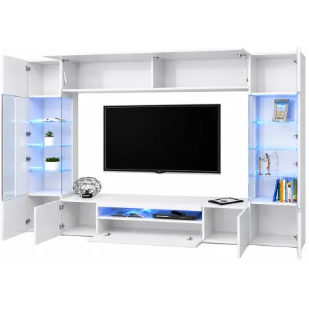 Parete Attrezzata Soggiorno Porta TV Vetrine Pensile Libreria Bianco