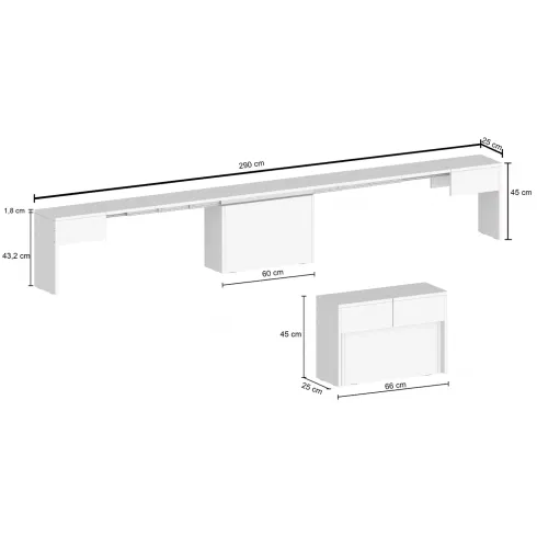 Panca Estensibile 290 cm Mobile Grigio da Soggiorno Cucina Moderno