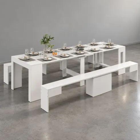 Panca Seduta Estensibile 290 cm Mobile da Pranzo Bianco Moderno