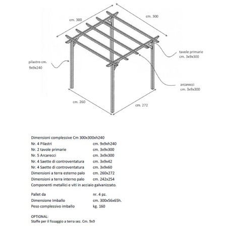 Pergola in Legno 3x3 Gazebo da Giardino Tettoia Pergolato Copertura Carport Auto