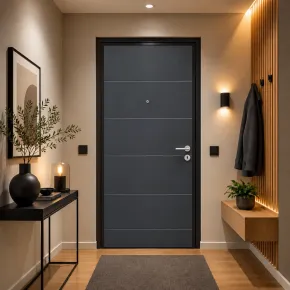 Pannello per Porta Blindata Alluminio Grigio con Incisioni 90x210 cm 2
