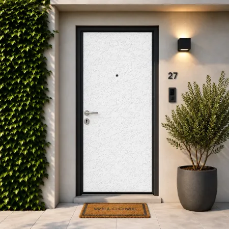 Pannello per Porta Blindata 90x210 cm Alluminio Effetto Pietra Bianco