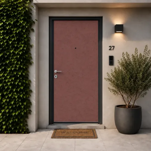 Pannello per Porta Blindata 90x210 cm Alluminio Effetto Pietra Rame