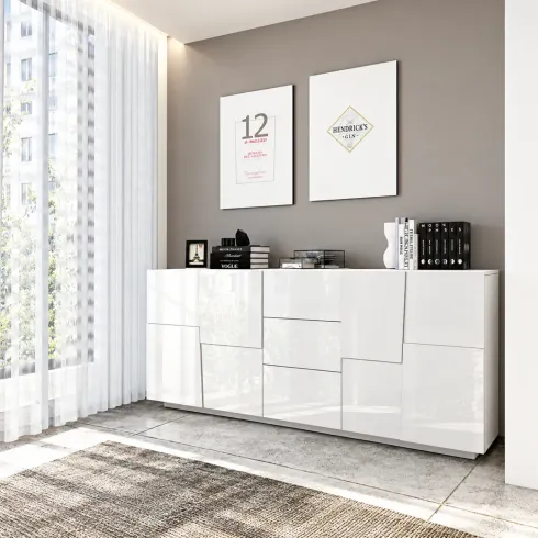 Credenza Bianco Lucido Madia Mobile Salvaspazio da Soggiorno Camera