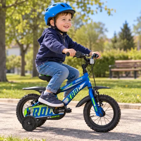 Bicicletta per Bambini Blu 12 Pollici con Stabilizzatori Bici X-Roc