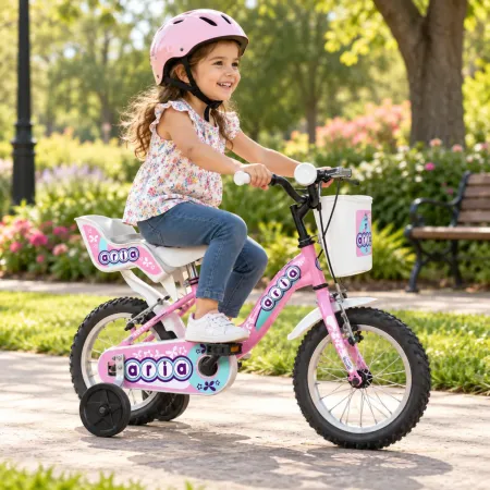 Bici da Bambini 14 Pollici Rosa Bicicletta Aria con Seggiolino Cestino