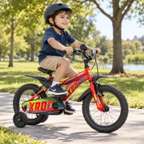 Bici Bambino 16 Pollici Rosso Bicicletta X-Roc con Rotelle Parafanghi 2