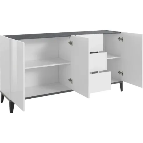 Credenza 160 cm Bianco Grigio Madia da Soggiorno 3 Ante 3 Cassetti