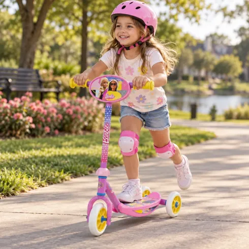 Monopattino Rosa Barbie per Bambini Manubrio Regolabile 3 Ruote Disney