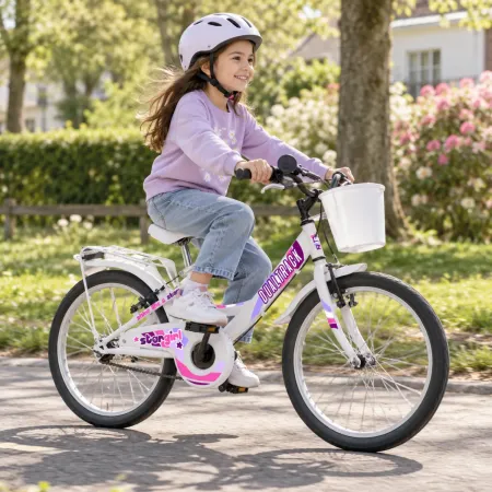 Bicicletta 20 Pollici per Bambini Bianco Bici con Portapacchi Cestino