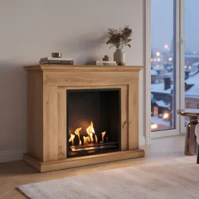 Camino Bioetanolo MDF Finitura Rovere da Terra 3 kW/h Inserto Acciaio 2