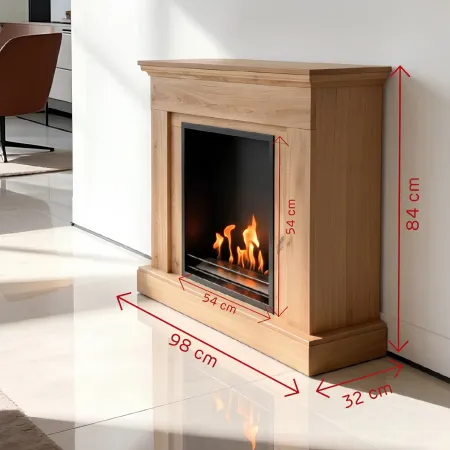 Camino Bioetanolo MDF Finitura Rovere da Terra 3 kW/h Inserto Acciaio