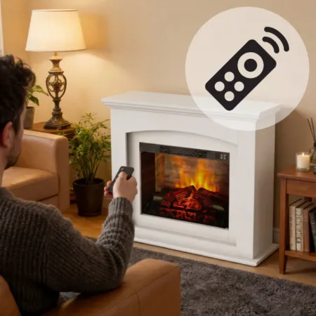 Camino Elettrico 2 kW Bianco in MDF con LED Telecomando Soggiorno