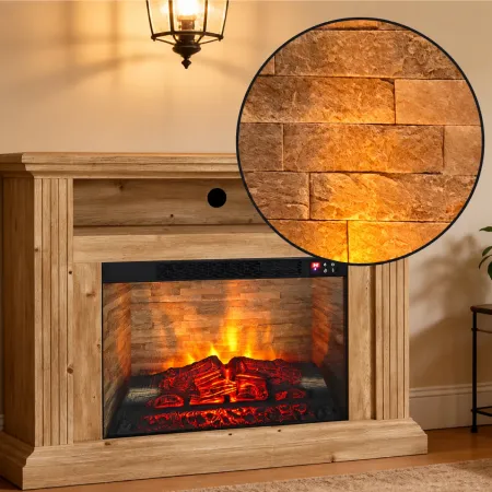 Camino Elettrico MDF Effetto Rovere 2 kW con LED Mensola Telecomando
