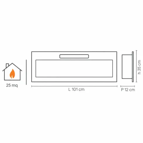 Camino Elettrico da Parete in Acciaio Vetro Nero Fiamma LED 2 kW
