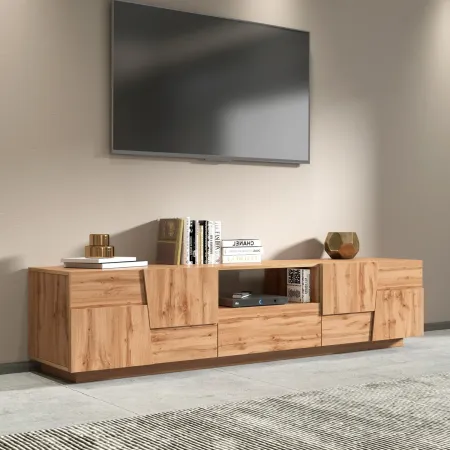Mobile da Soggiorno Porta TV 4 Ante Cassetto 220 cm Rovere Moderno