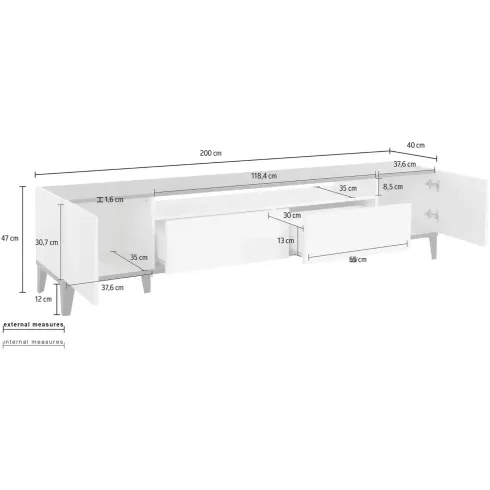 Mobile Porta TV Soggiorno Camera 200 cm Acero Grigio 2 Ante 2 Cassetti