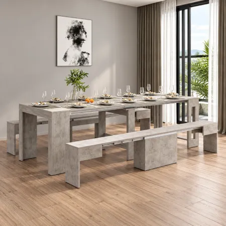 Panca Allungabile Set 2 Pezzi 66-290 cm Grigio Salvaspazio Soggiorno