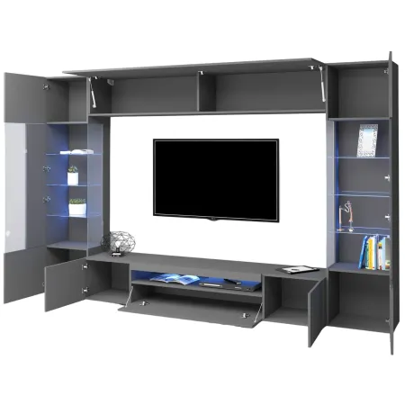 Parete Attrezzata Soggiorno Mobile TV Vetrine Grigio Antracite 290 cm
